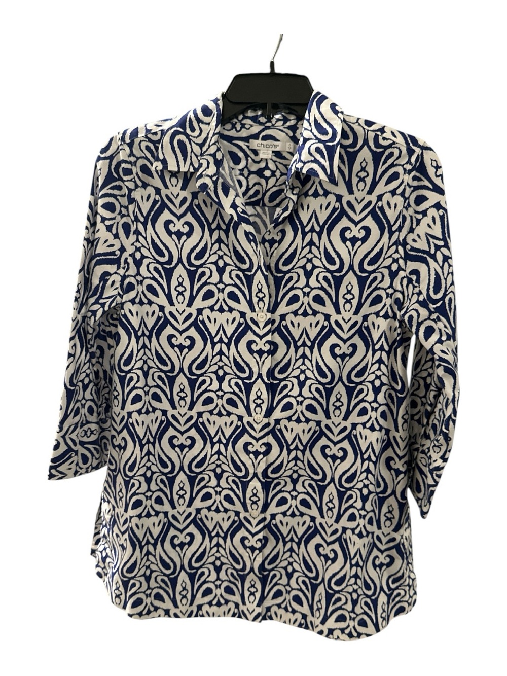 Chico's Royal Blue and White Abstract Print Button-Down Shirt